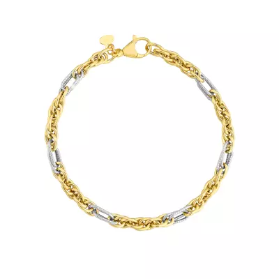 Two-Tone Rope Link Gold Bracelet
