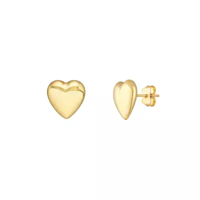 Pillowed Heart Gold Stud Earrings