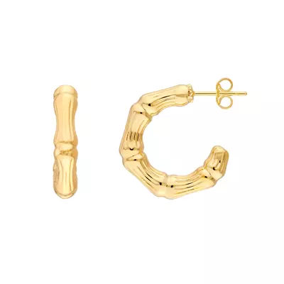 Bamboo Open Gold Hoop Earrings