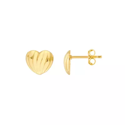 Fluted Heart Gold Stud Earrings