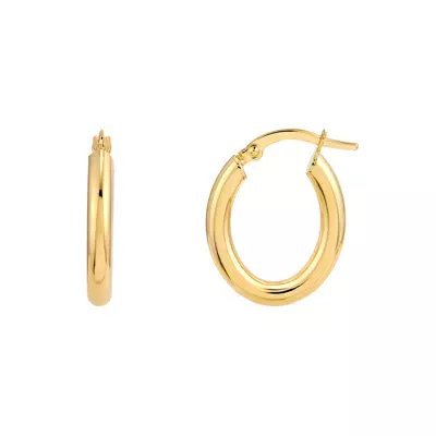 Oval Tube Gold Hoop Earrings