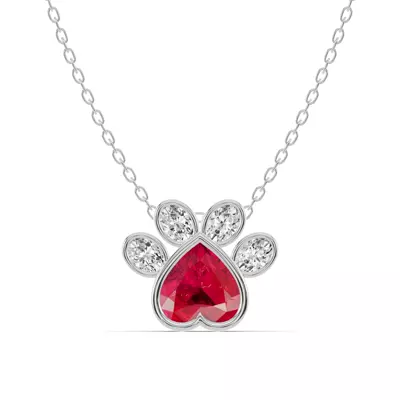 Bella Paw Ruby & Lab Diamond Silver Necklace