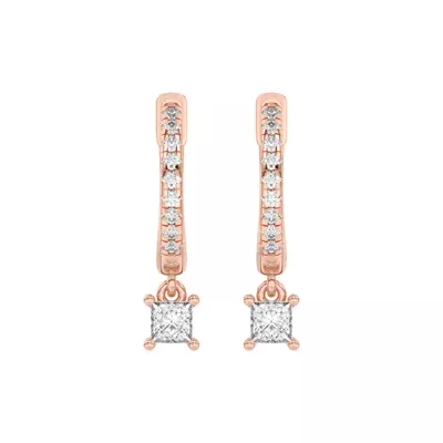 Princess-Cut Lab Diamond Drop Huggie Earrings