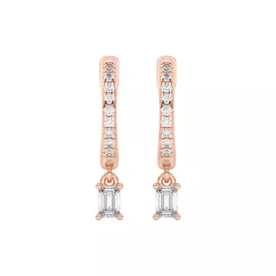 Emerald-Cut Lab Diamond Drop Huggie Earrings