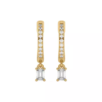 Emerald-Cut Lab Diamond Drop Huggie Earrings
