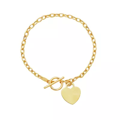 Heart Charm Toggle Gold Bracelet