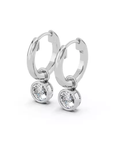 Bezel Dangle Lab Diamond Huggie Earrings