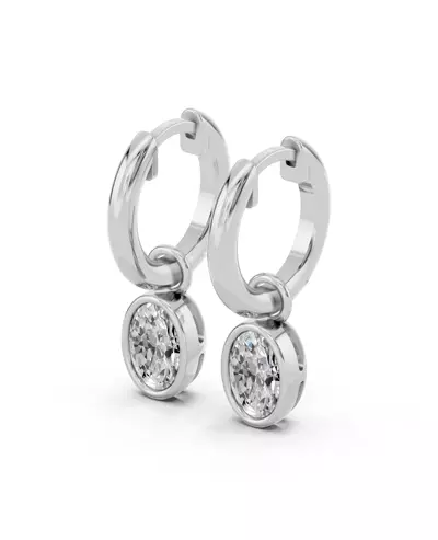 Bezel Dangle Oval Lab Diamond Huggie Earrings