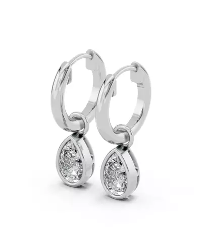 Bezel Dangle Pear Lab Diamond Huggie Earrings