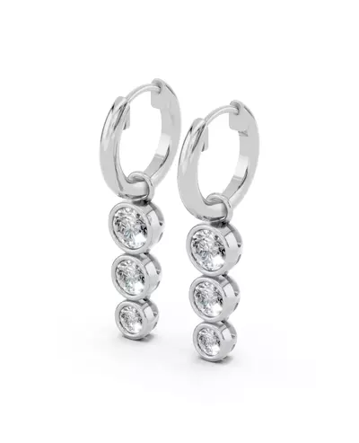 Bezel Triple Dangle Lab Diamond Huggie Earrings