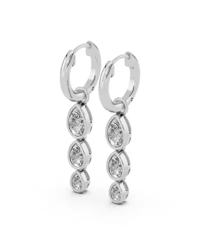 Bezel Triple Dangle Pear Lab Diamond Huggie Earrings