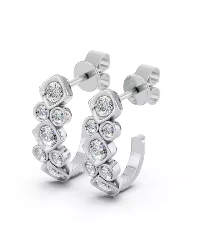 Geometric Bezel Lab Diamond J-Hoop Earrings