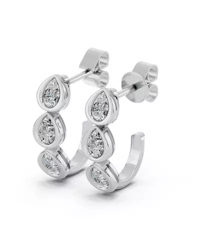 Sculpted Pear Bezel Lab Diamond J-Hoop Earrings