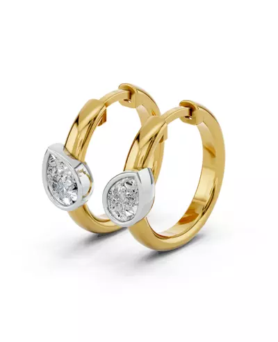 Angled Pear Bezel Huggie Earrings