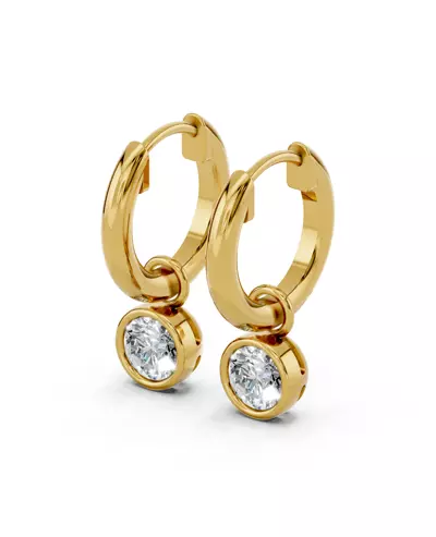 Bezel Dangle Lab Diamond Huggie Earrings