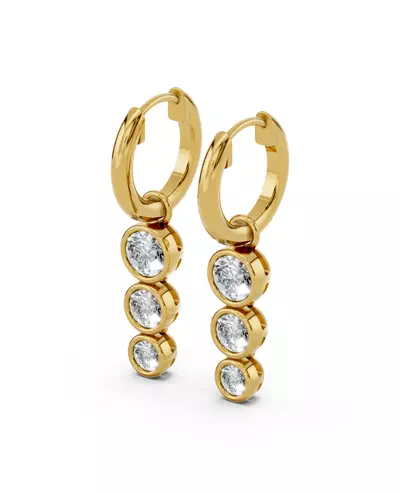 Bezel Triple Dangle Lab Diamond Huggie Earrings