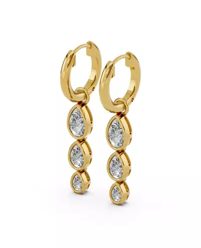 Bezel Triple Dangle Pear Lab Diamond Huggie Earrings