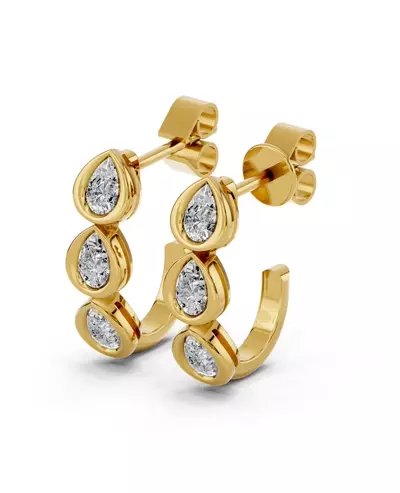 Sculpted Pear Bezel Lab Diamond J-Hoop Earrings