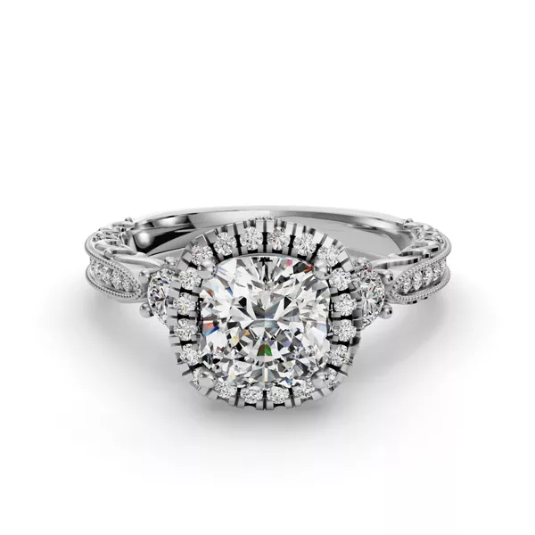 Winter Halo Engagement Ring With 1.6 Carat Cushion Diamond