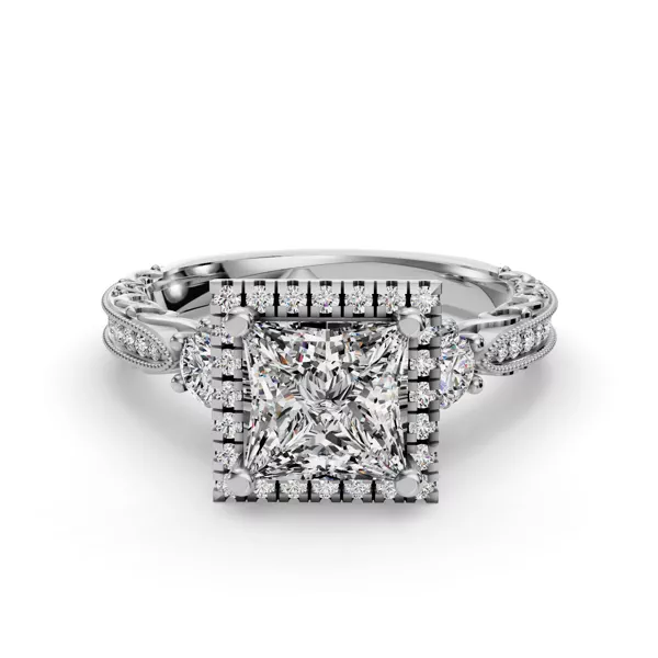 Winter Halo Engagement Ring With 1.8 Carat Princess Diamond