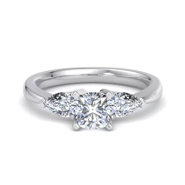 Madison Three-Stone Lab Pear Engagement Ring With 1.6 Carat Cushion Diamond