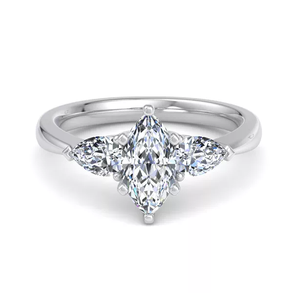 Madison Three-Stone Lab Pear Engagement Ring With 1.01 Carat Marquise Diamond
