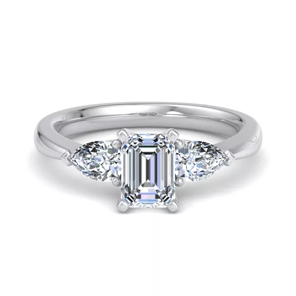 Madison Three-Stone Lab Pear Engagement Ring With 1.01 Carat Emerald Diamond