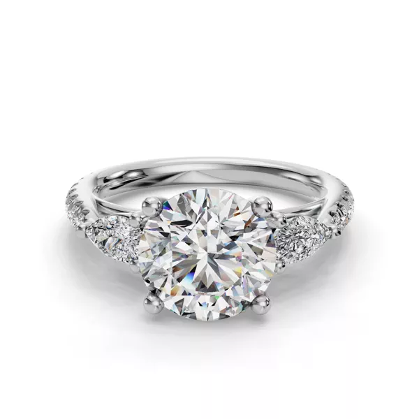 Valette Pear Three-Stone Pavé Engagement Ring