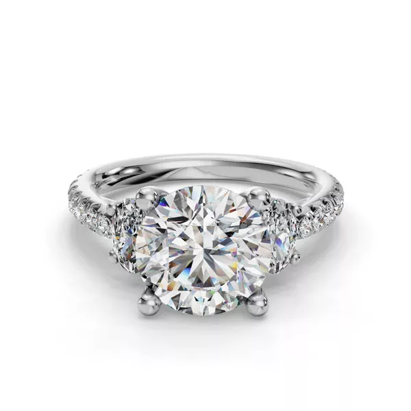 Valette Oval Three-Stone Pavé Engagement Ring