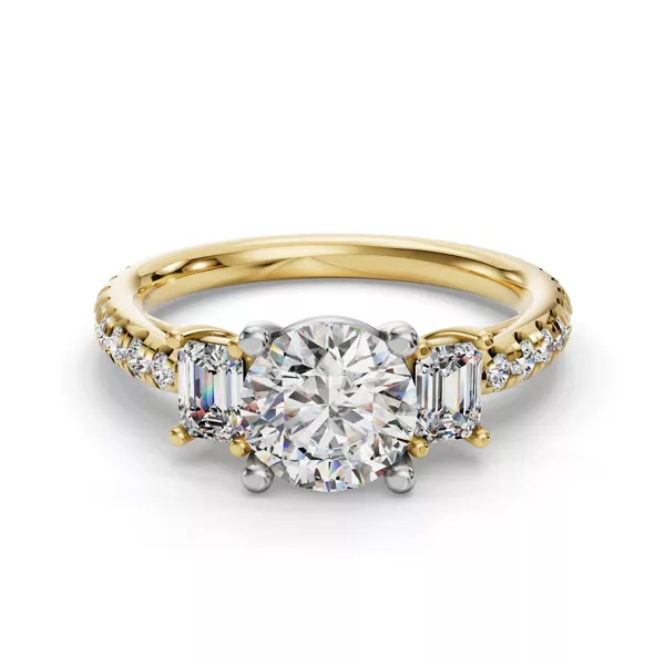 Valette Emerald Three-Stone Pavé Engagement Ring