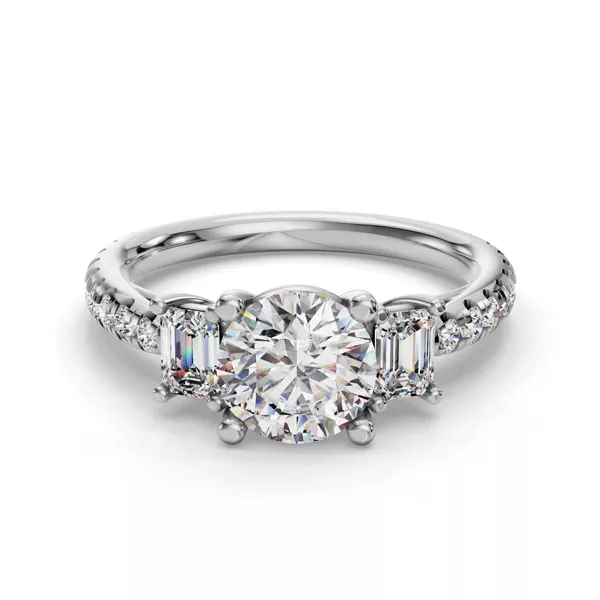 Valette Emerald Three-Stone Pavé Engagement Ring