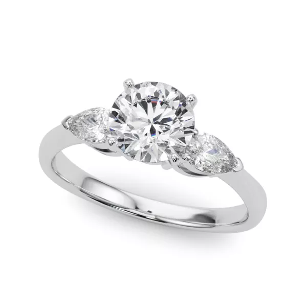 Oksana Three Stone Engagement Ring With Pear Shape Side Diamonds