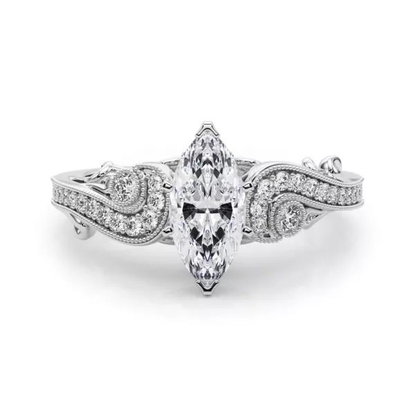 Carmel Vintage Inspired Lab Engagement Ring With 1.01 Carat Marquise Diamond