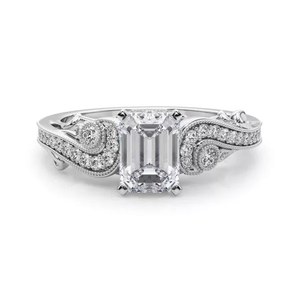 Carmel Vintage Inspired Lab Engagement Ring With 1.01 Carat Emerald Diamond