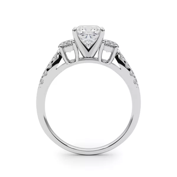 Rosella Three Stone Lab Engagement Ring With 1.6 Carat Cushion Diamond