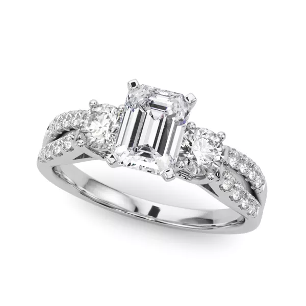 Rosella Three Stone Lab Engagement Ring With 1.01 Carat Emerald Diamond