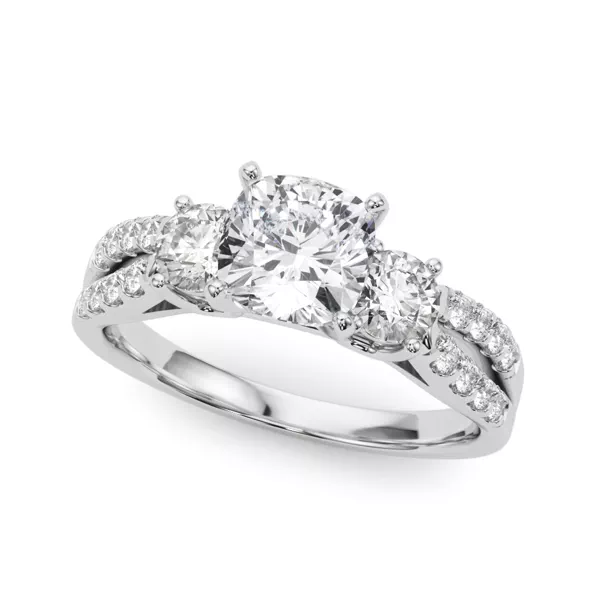 Rosella Three Stone Engagement Ring With 1.6 Carat Cushion Diamond