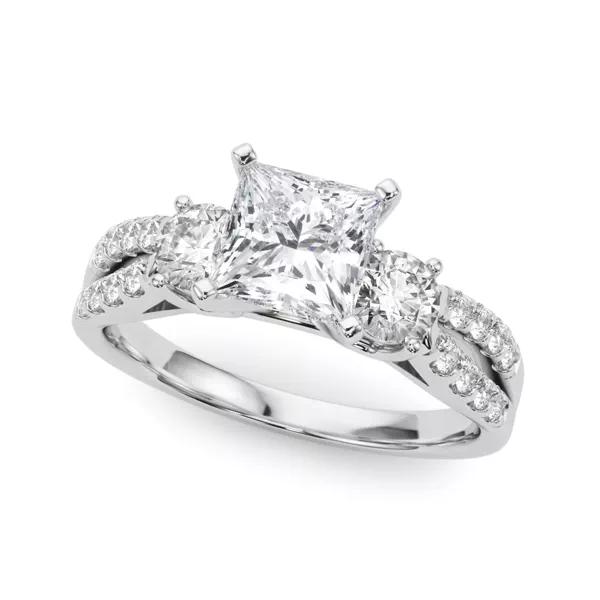 Rosella Three Stone Engagement Ring With 1 Carat Princess Diamond