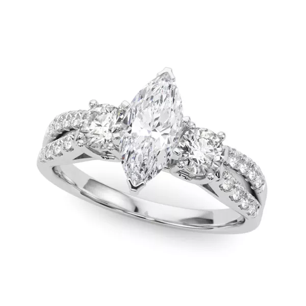 Rosella Three Stone Engagement Ring With 1.01 Carat Marquise Diamond