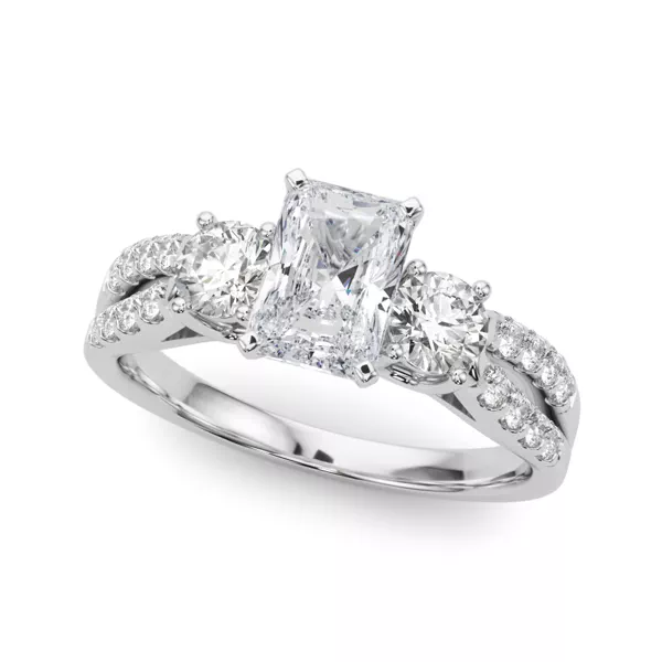 Rosella Three Stone Engagement Ring With 1.19 Carat Radiant Diamond