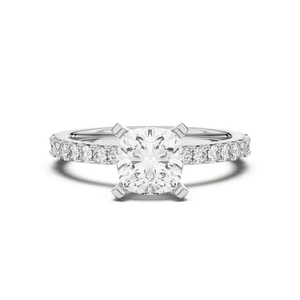 Riley Classic Pavé Diamond Engagement Ring With 1.6 Carat Cushion Diamond