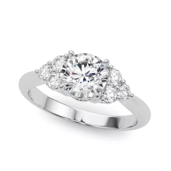 Edula Round Brilliant Engagement Ring With Diamond Clusters