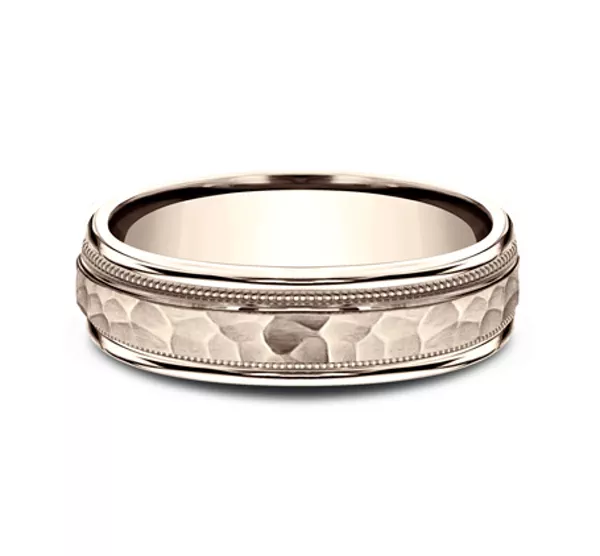 Hammered Center Drop Edge Milgrain Comfort-Fit Band (6mm)