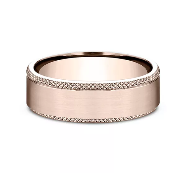 Satin Center Knurled Edge Comfort-Fit Band (6.5mm)