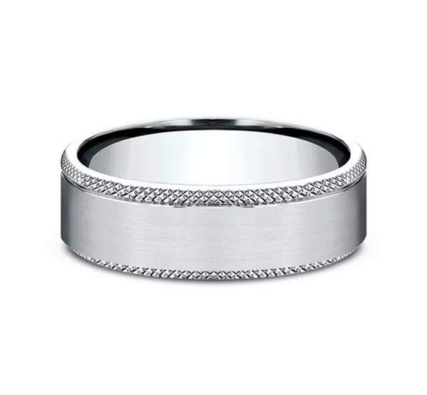 Satin Center Knurled Edge Comfort-Fit Band (6.5mm)
