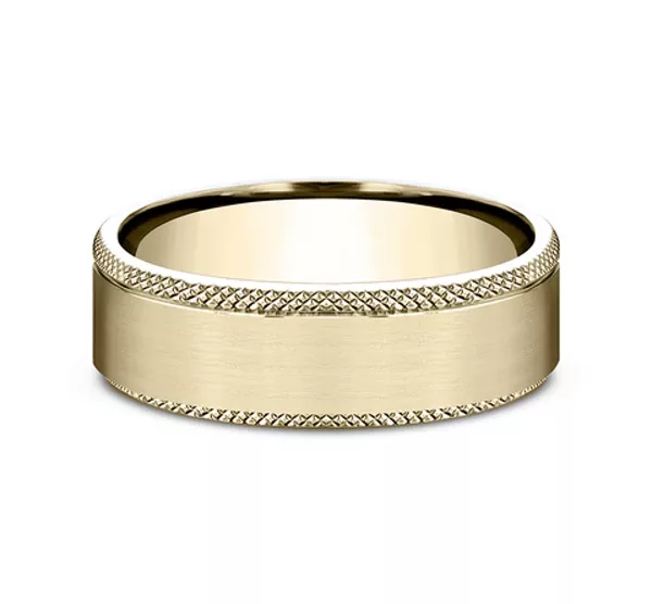 Satin Center Knurled Edge Comfort-Fit Band (6.5mm)