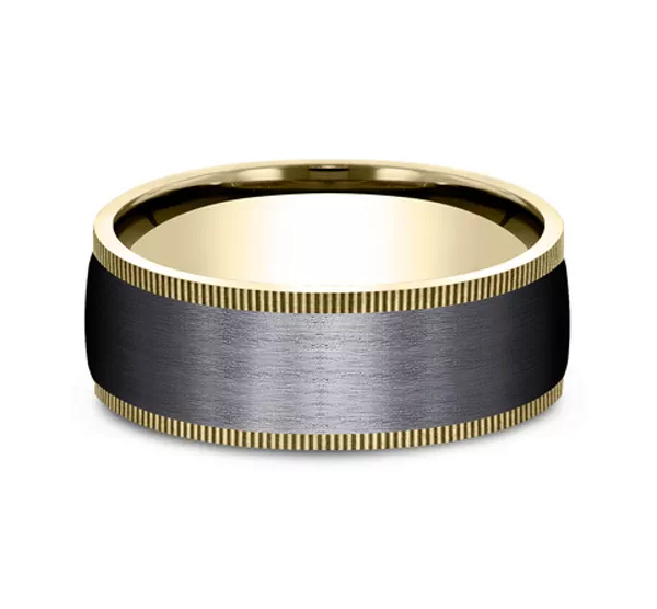 Satin Black Titanium & Gold Coin Edge Comfort-Fit Band (8mm)