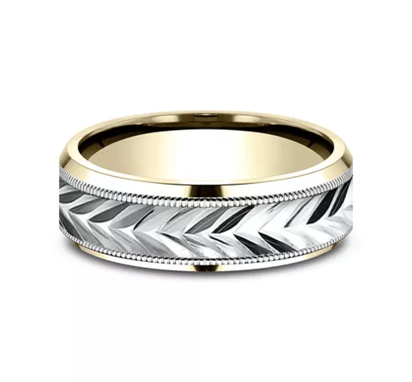 Etched Grain Beveled Edge Comfort-Fit Band (7mm)