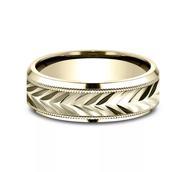Etched Grain Beveled Edge Comfort-Fit Band (7mm)