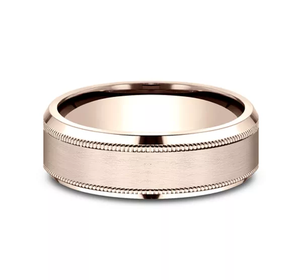 Satin Finish Milgrain Beveled Edge Comfort Fit Band (7mm)
